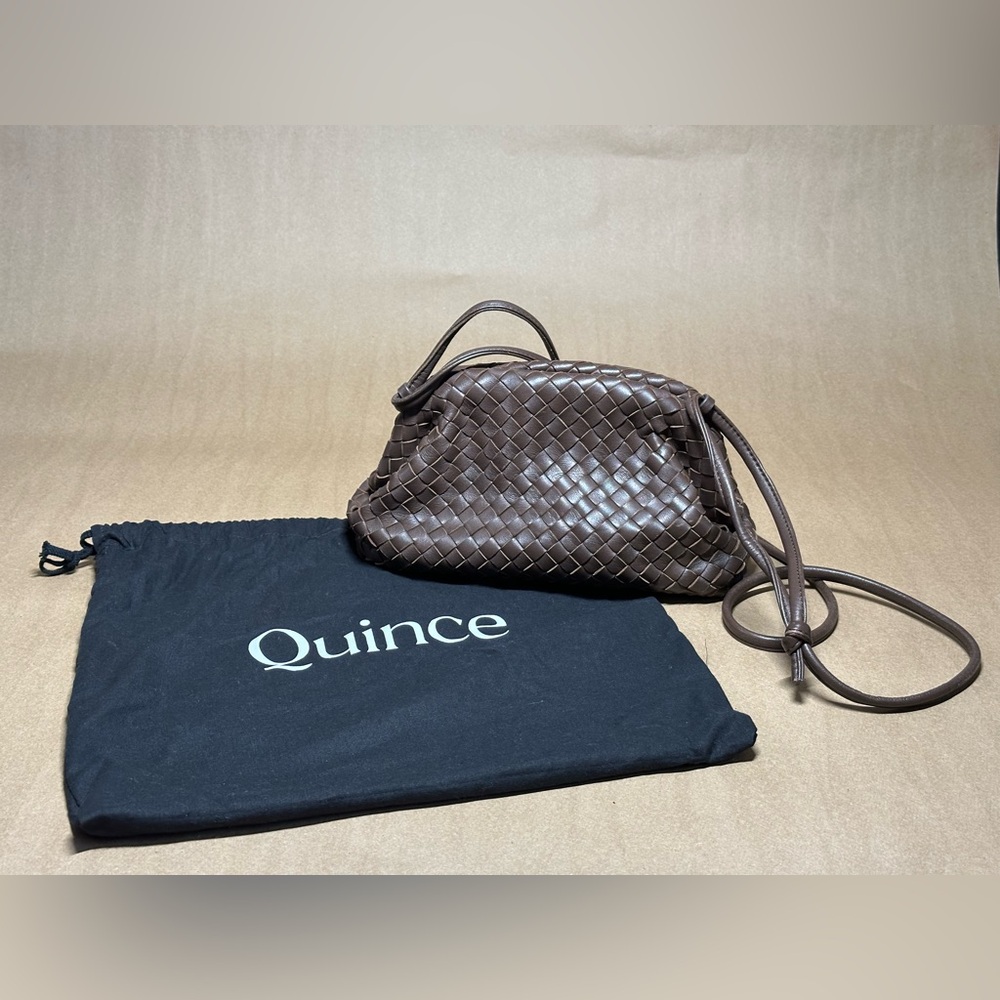 Quince Italian Leather Handwoven Pouch Crossbody Clutch in Dark Brownn
